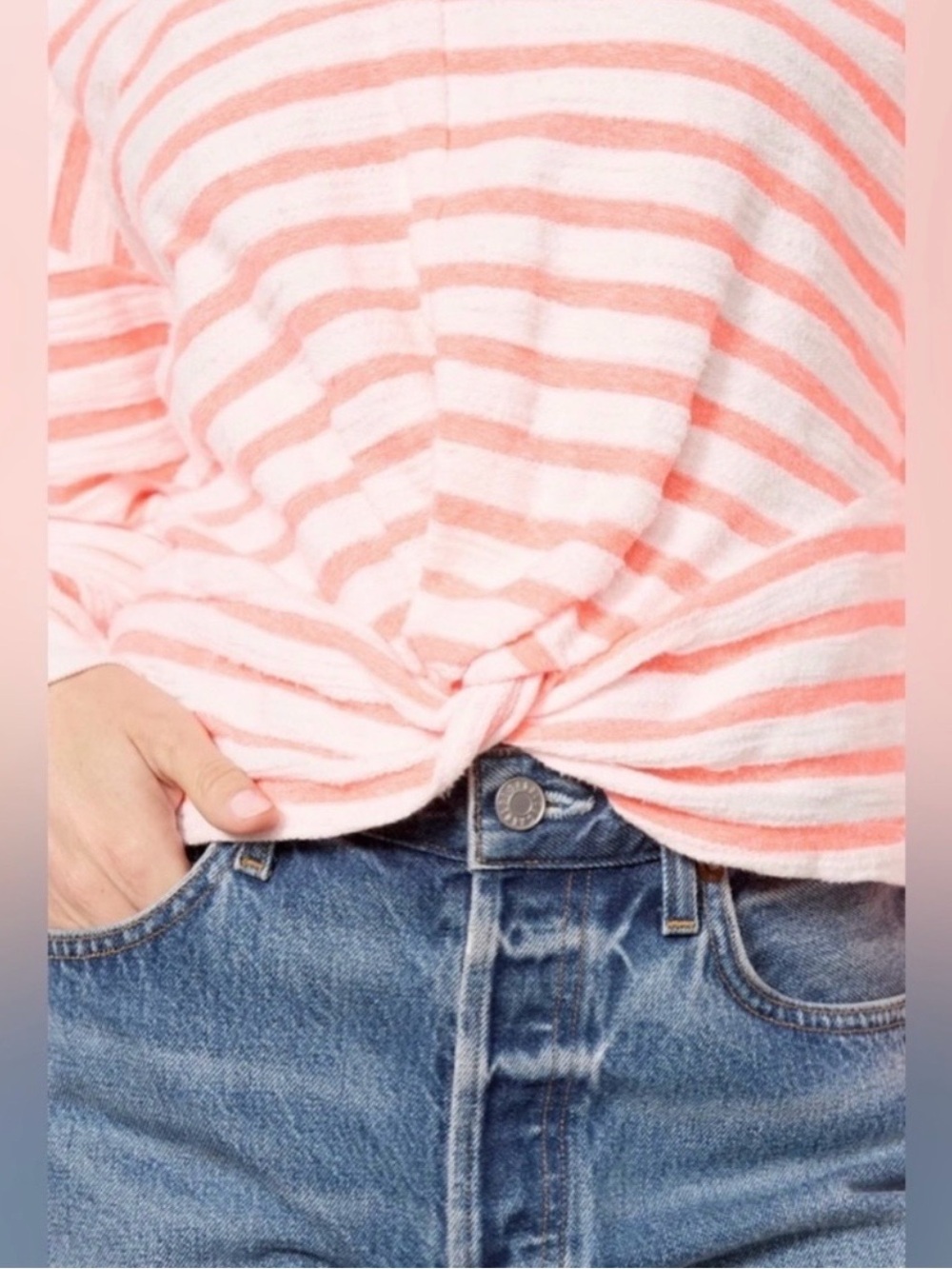 Evereve Women’s Noah Stripe Sweatshirt Neon Coral/Cream Oversized Size Medium - Picture 2 of 15